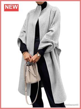 Oversized Wrap Wool Blend Pea Coat Long Trench Winter Open Front Cardigan